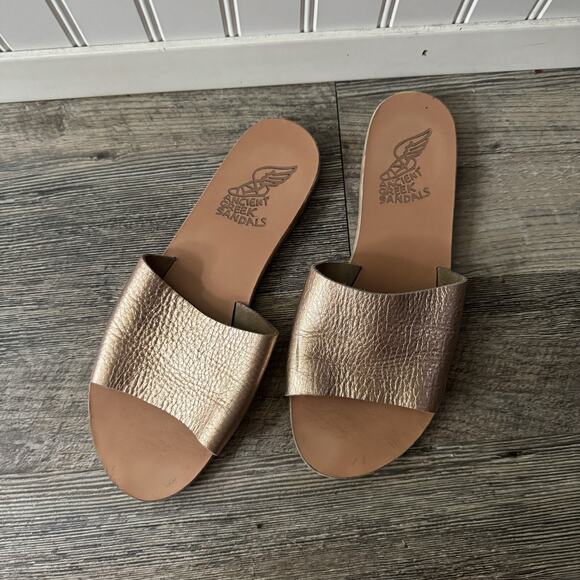 Ancient Greek Sandals Shoes - Ancient Greek Sandals Taygete Flat Sandals Gold Leather Boho Size 41